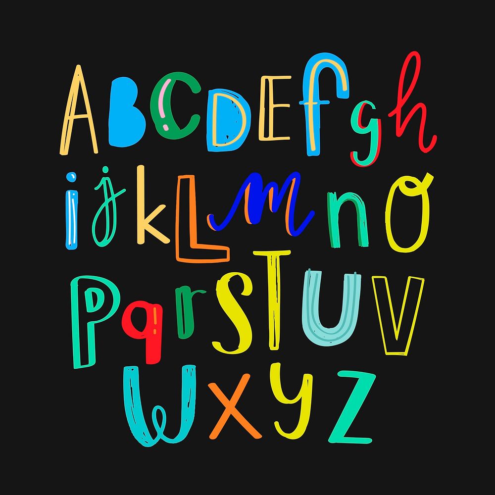 Alphabet doodle vector typography colorful set