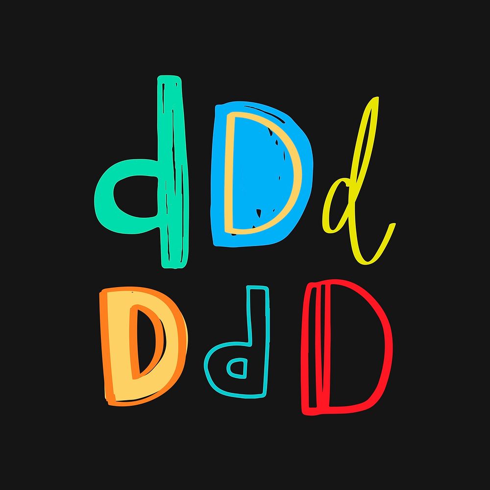 Letter D doodle vector typography set