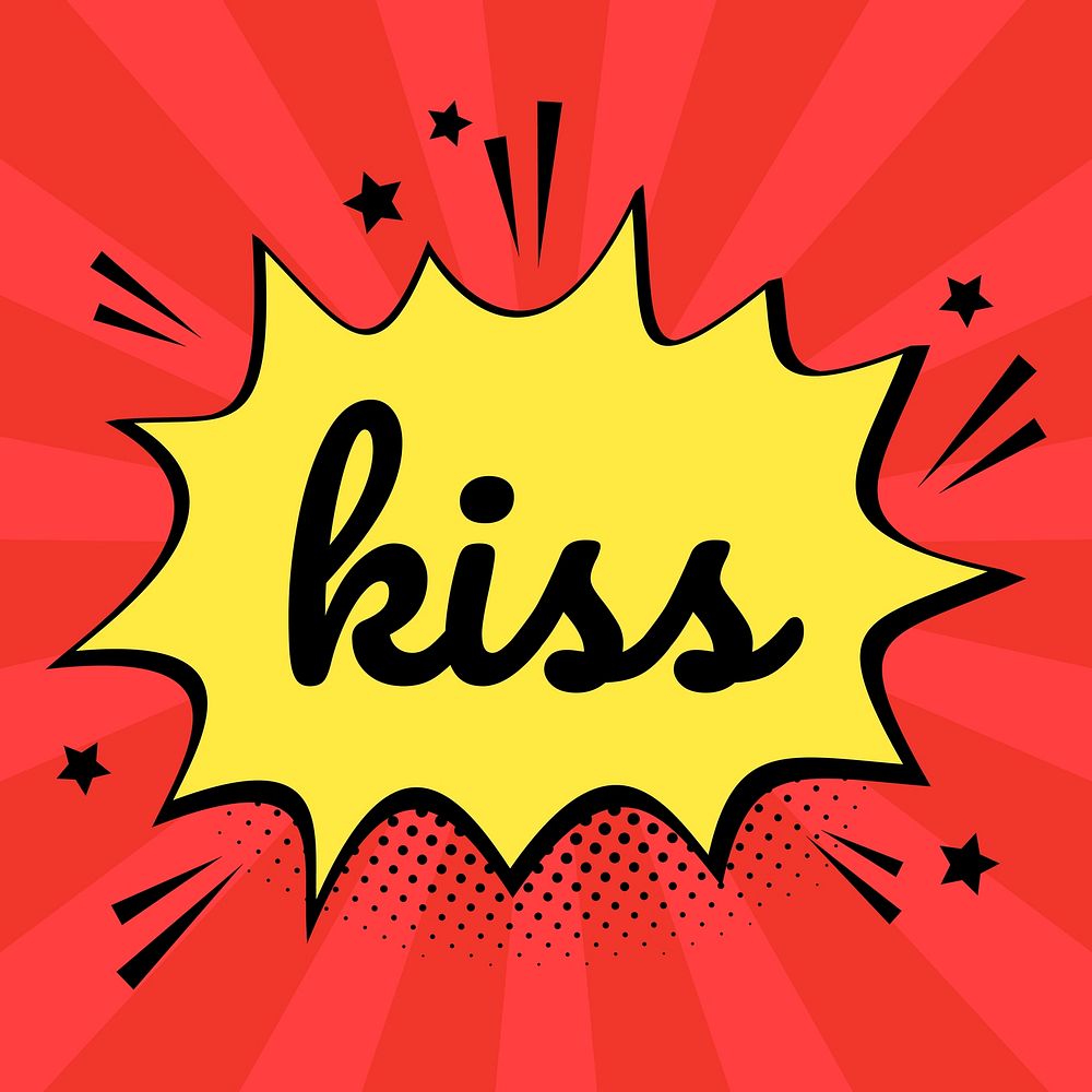 Kiss word comic speech bubble colorful calligraphy