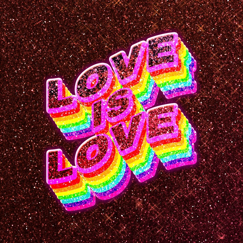 Love is love word 3d effect typeface rainbow lgbt pattern