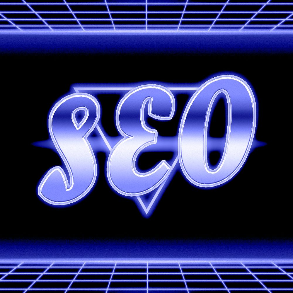 Neon blue seo text typography