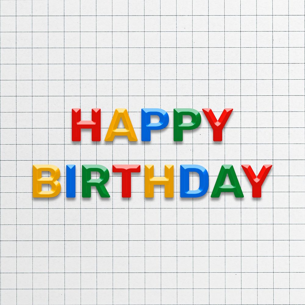 Happy birthday text word bevel colorful font lettering