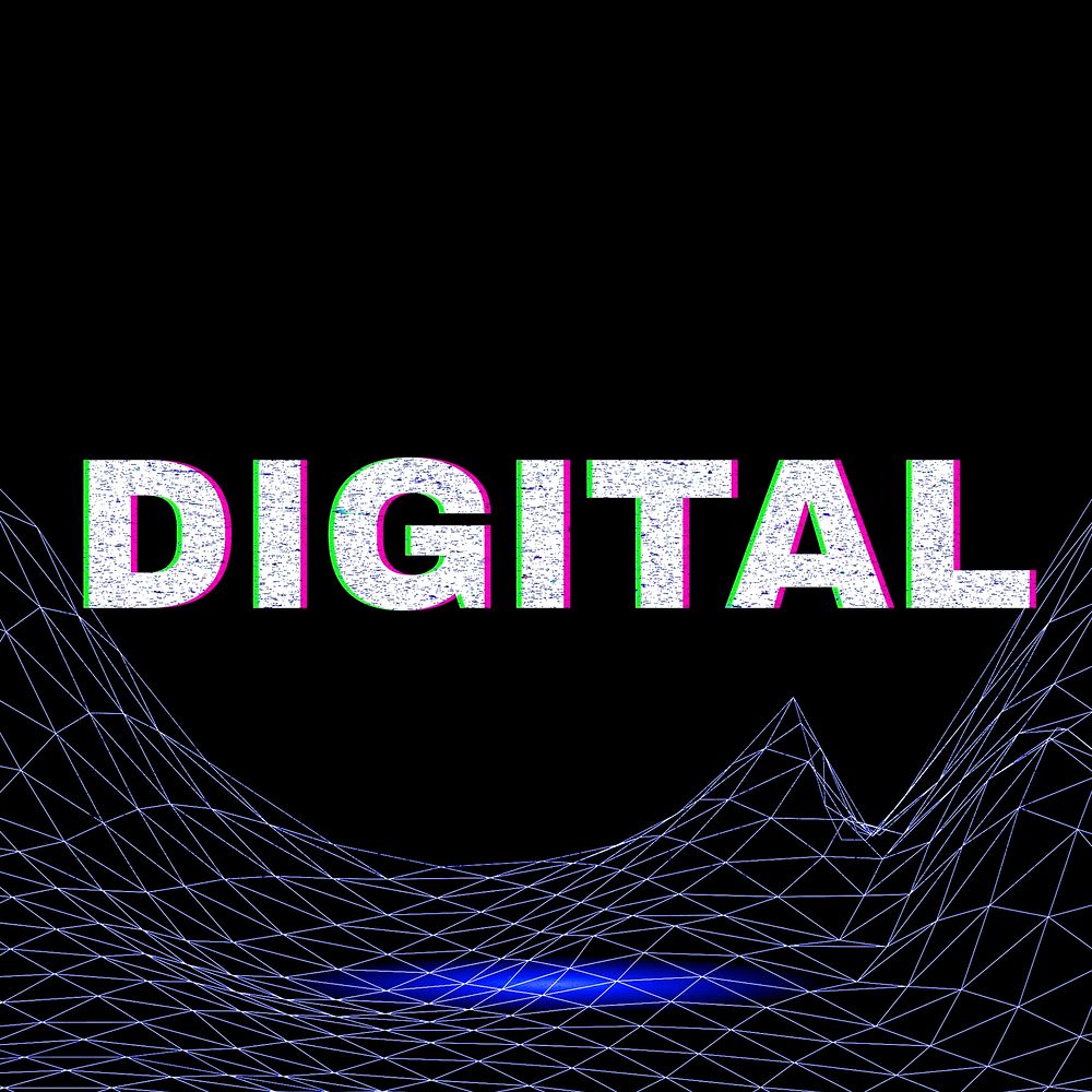 Synthwave style grid style digital neon text font