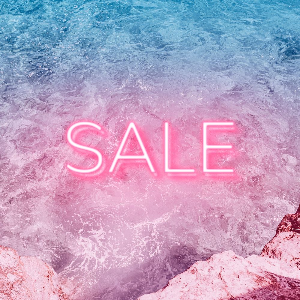 Sale text glowing neon typography sea wave texture
