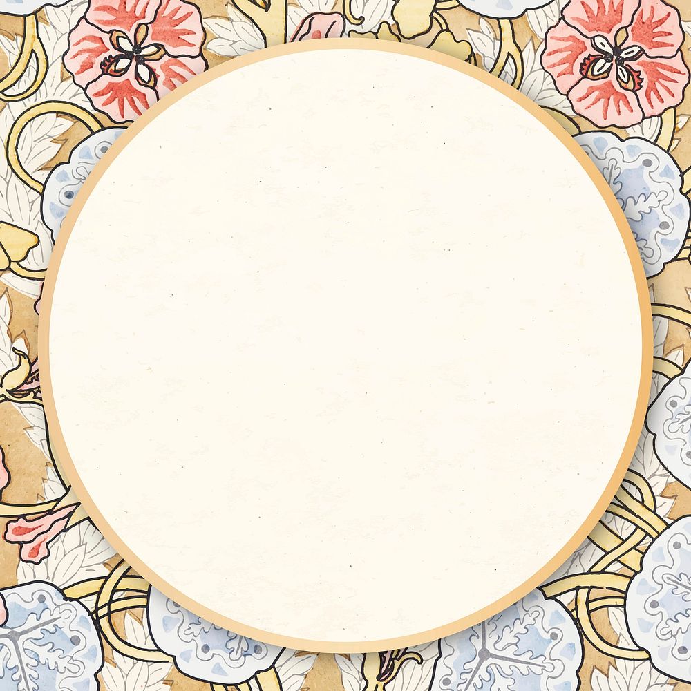 Round antique floral frame vector design space