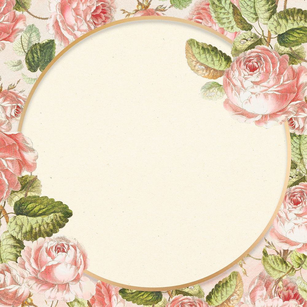 Gold blossom floral round frame copy space