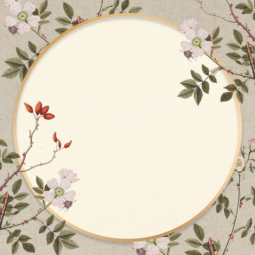 Gold blossom floral round frame copy space