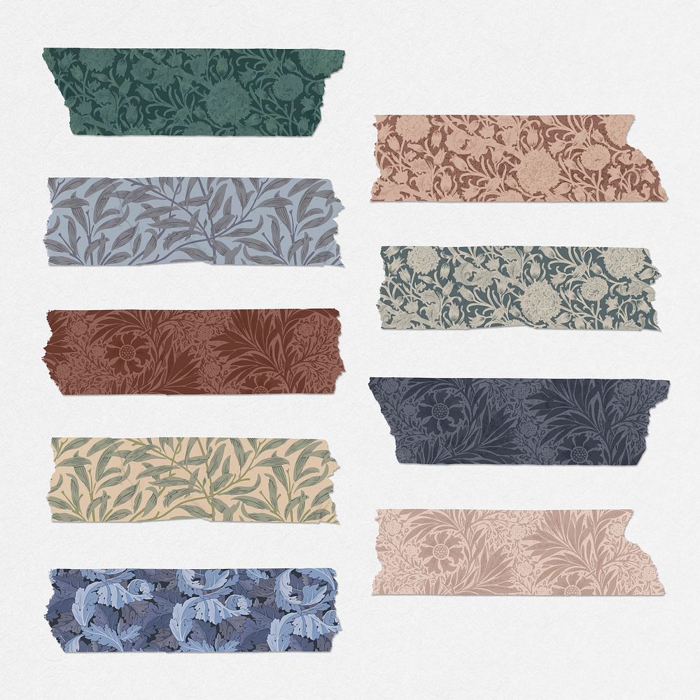 Washi tape vector leafy journal sticker set remix from artwork by William Morris