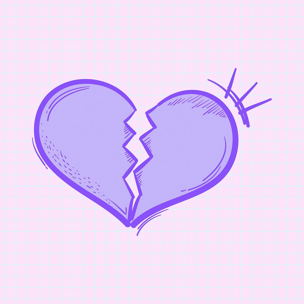 Psd pastel broken heart doodle social media story sticker