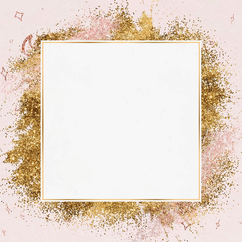 Festive shimmery vector frame gold star pattern