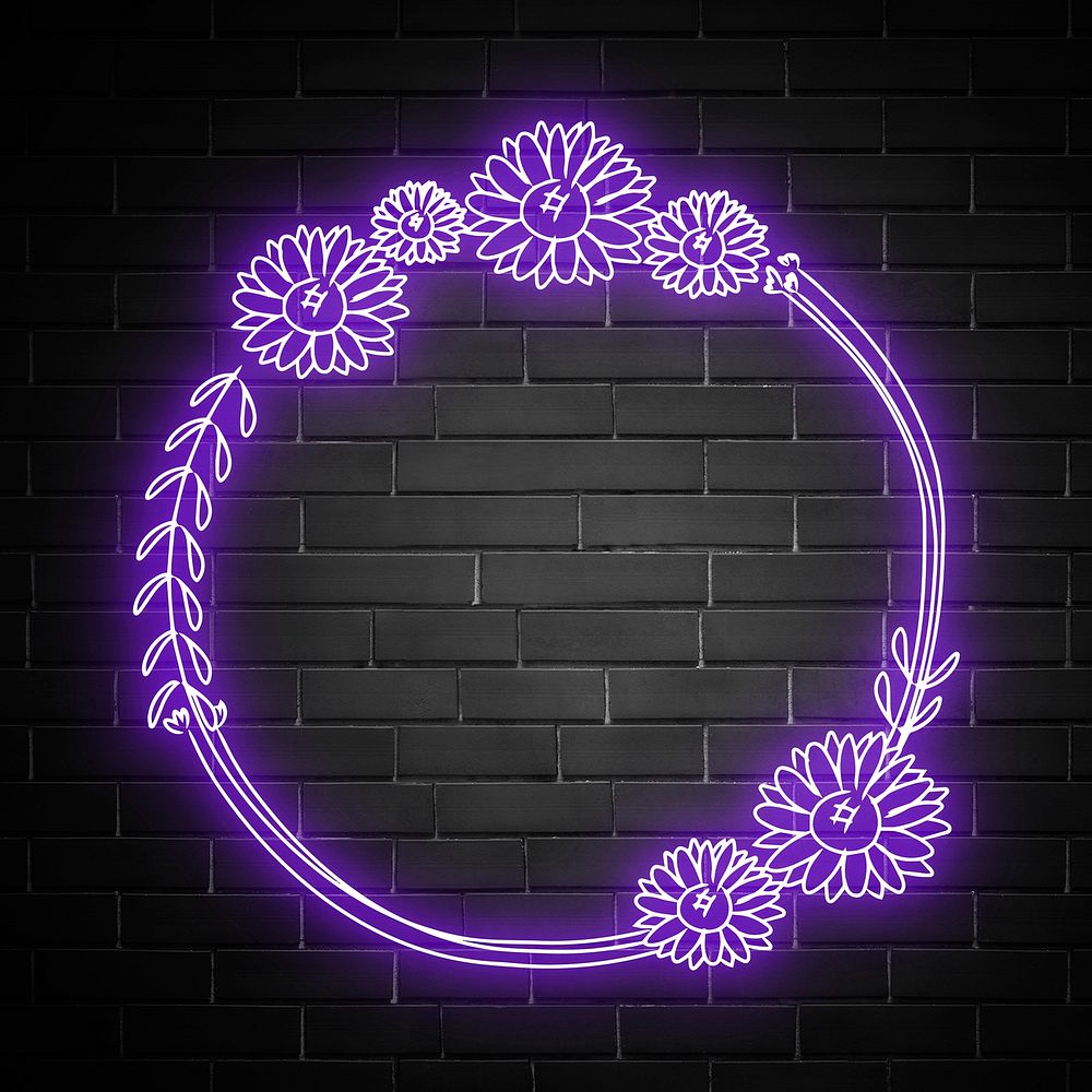Vector neon frame floral glowing border