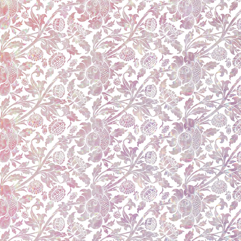 Vintage floral holographic vector pattern remix from artwork by William Morris