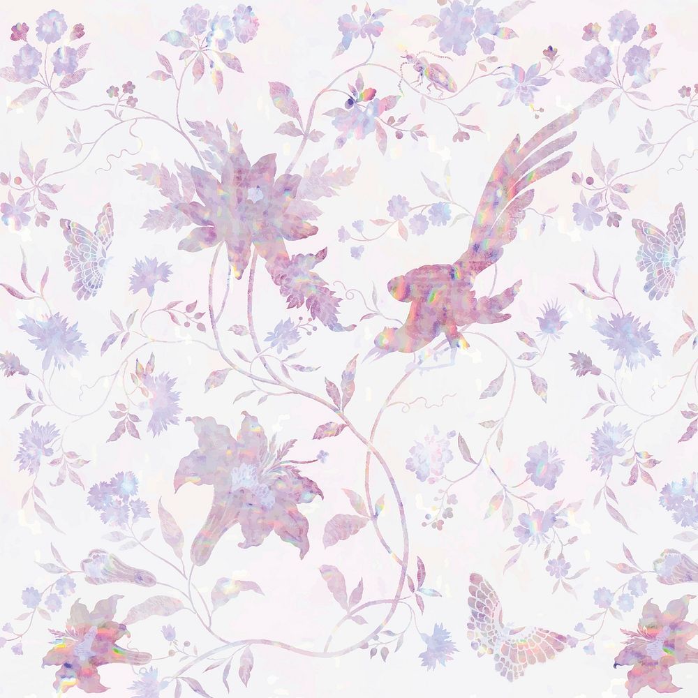 Vintage holographic floral vector pattern remix from artwork by William Morris