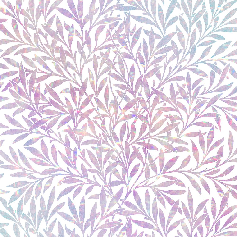 Pink leaf holographic pattern remix from artwork by William Morris