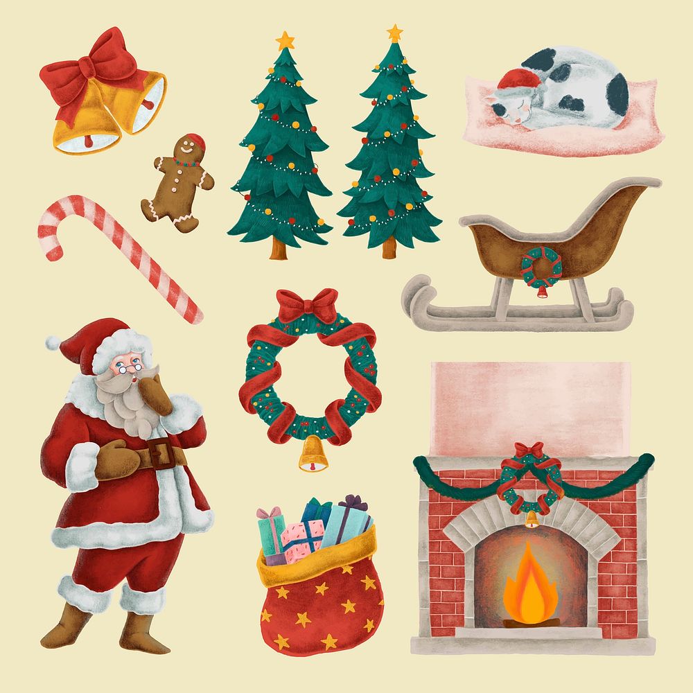 Cute Christmas vector ornament drawing collection