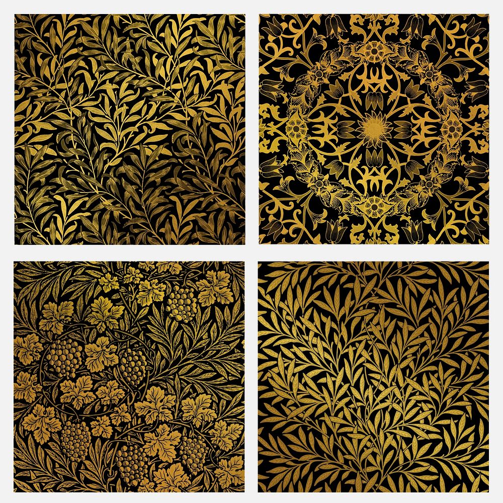 Luxury floral pattern vector set remix from artwork by William Morris