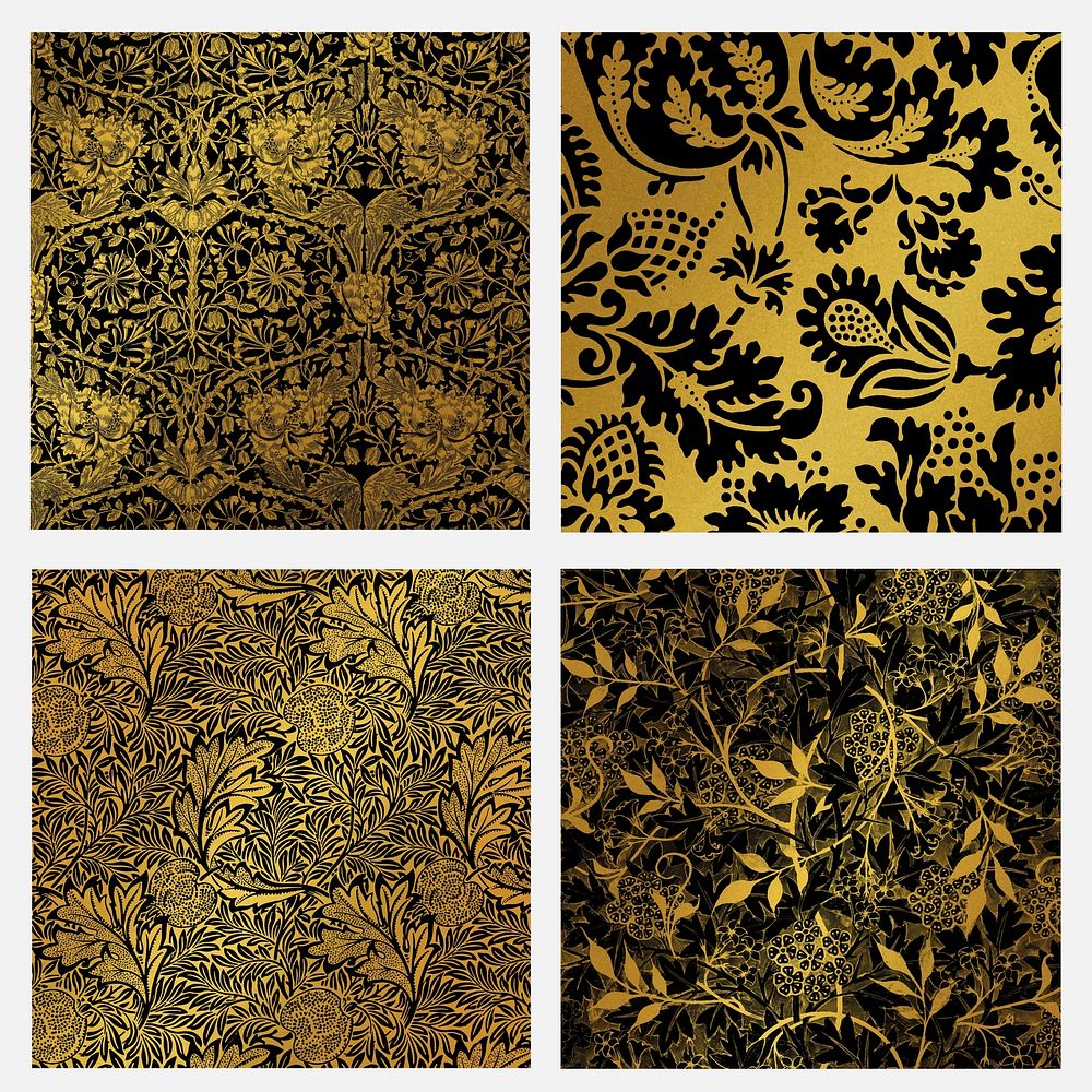 Vintage floral pattern vector set remix from artwork by William Morris