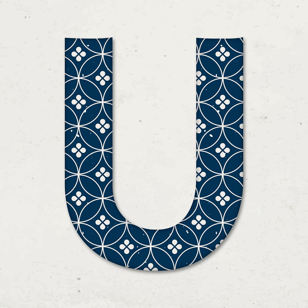 Shippo letter u Japanese vector blue pattern typography