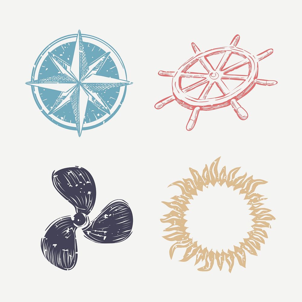 Marine navigation printmaking vector cute design elements collection