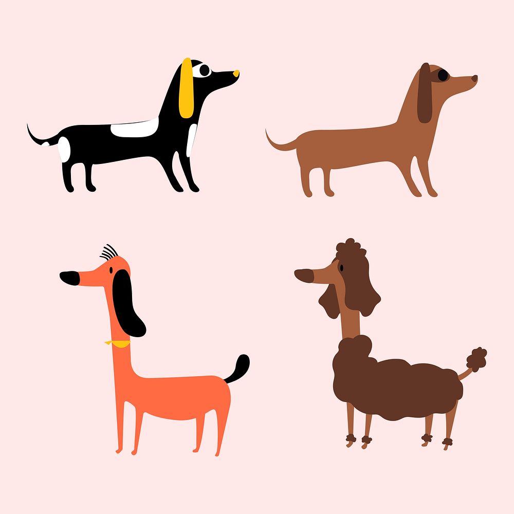 Flat animal vector illustration collection of cute dog breeds