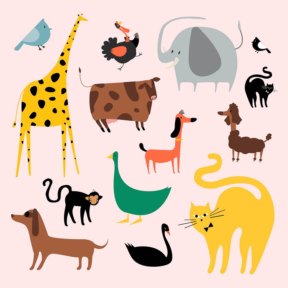 Flat animal vector illustration big cute set