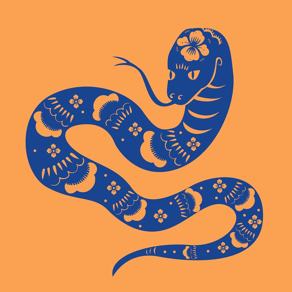 Chinese New Year snake vector blue animal zodiac sign sticker
