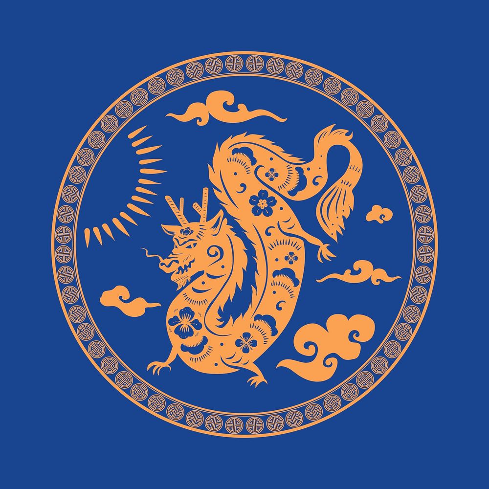 Chinese New Year dragon vector badge orange animal zodiac sign