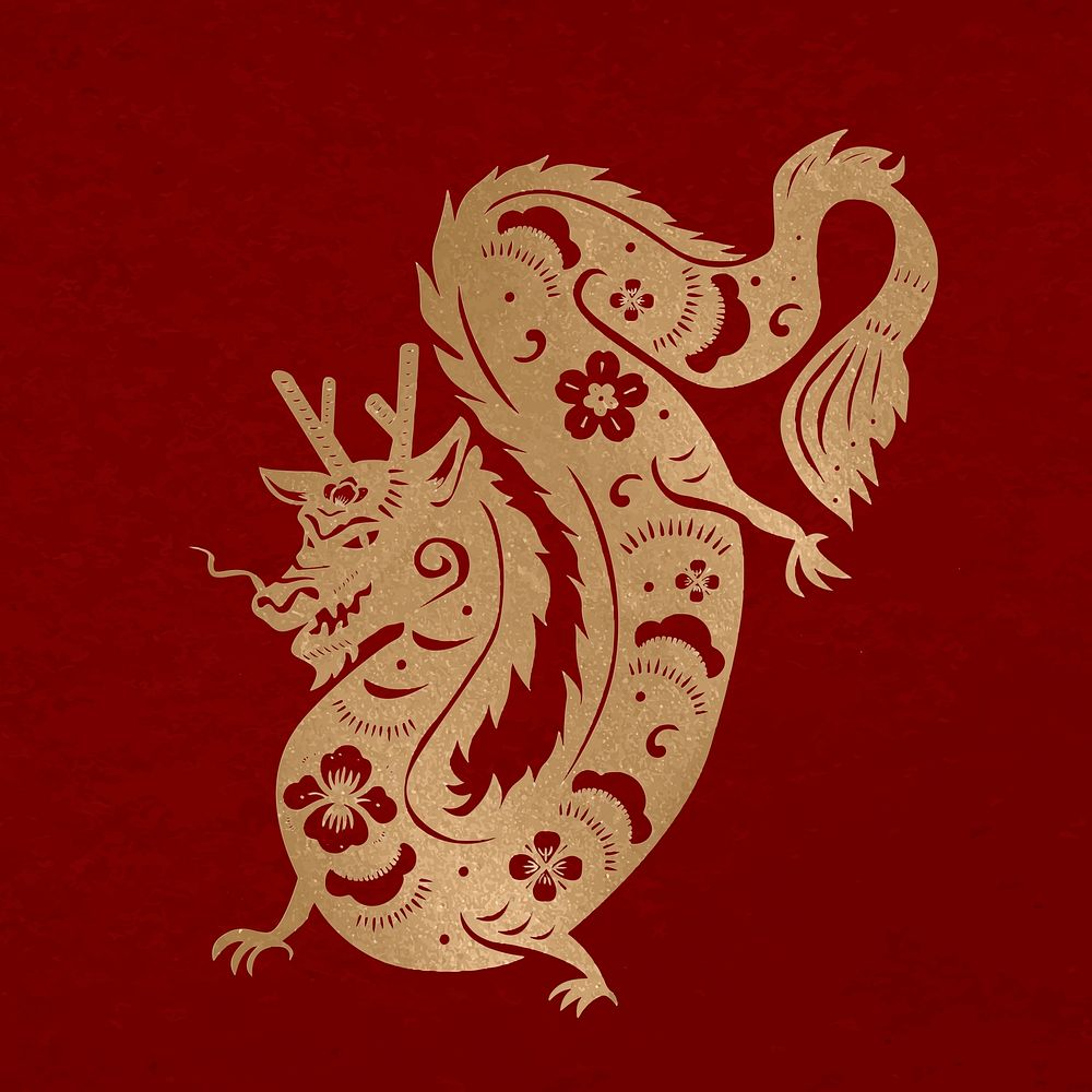 Chinese New Year dragon vector gold animal zodiac sign illustration