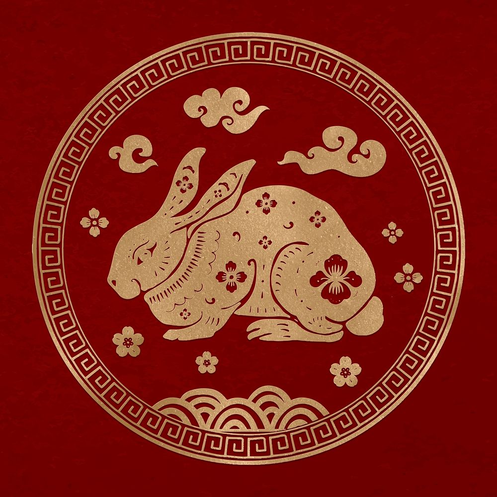 Year of rabbit badge vector gold Chinese horoscope zodiac animal