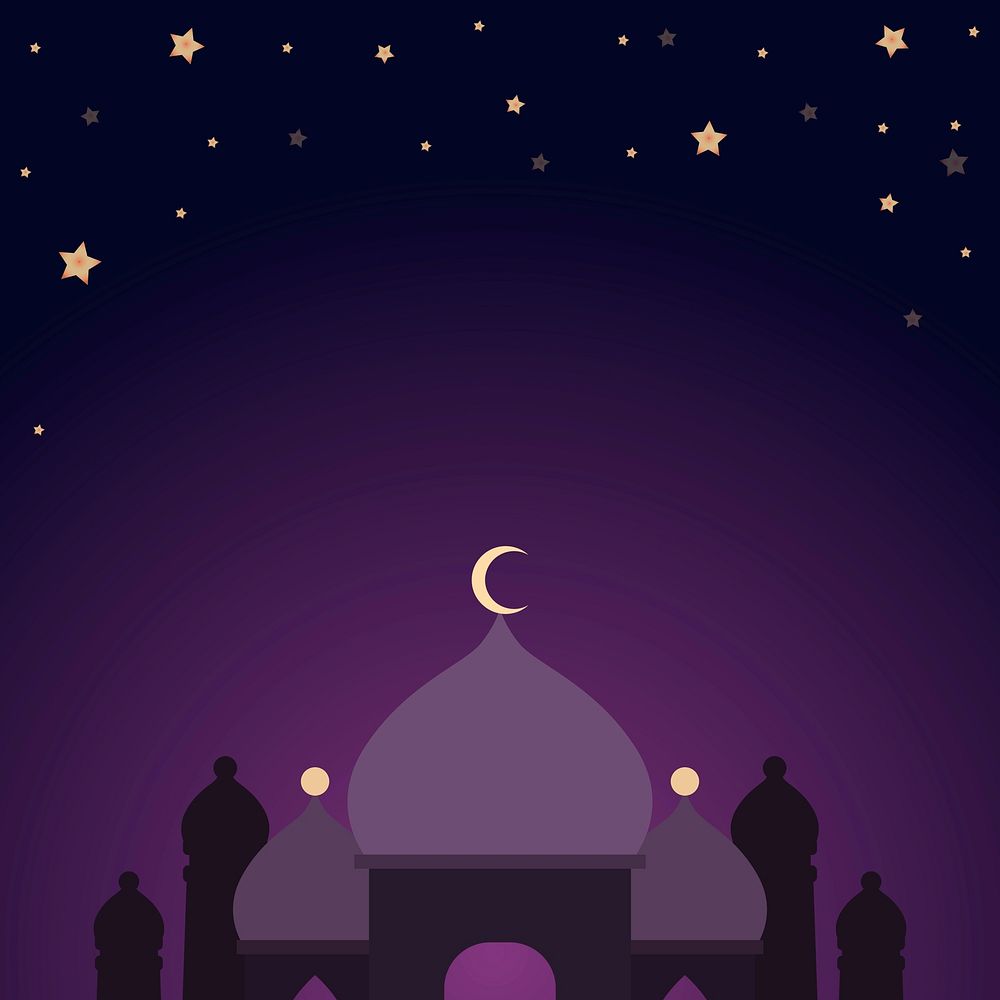 Purple mosque silhouette background vector Eid Mubarak and Ramadan Kareem illustration
