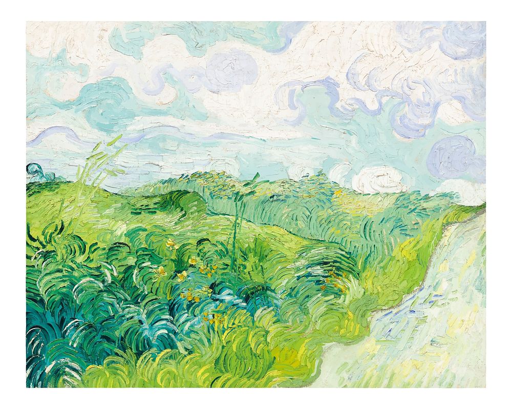Van Gogh art print, vintage Green Wheat Fields wall decor (1890). Original from The National Gallery of Art. Digitally…