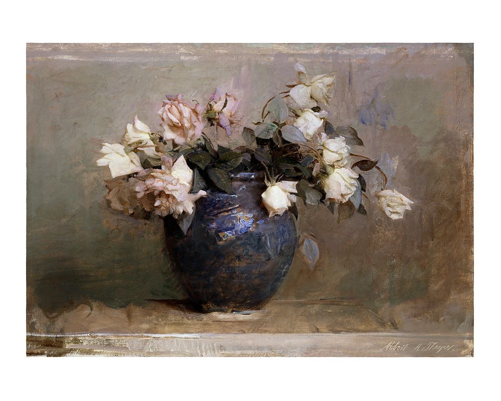 Roses art print, vintage still life (1890) painting in high resolution by Abbott Handerson Thayer. Original from the…