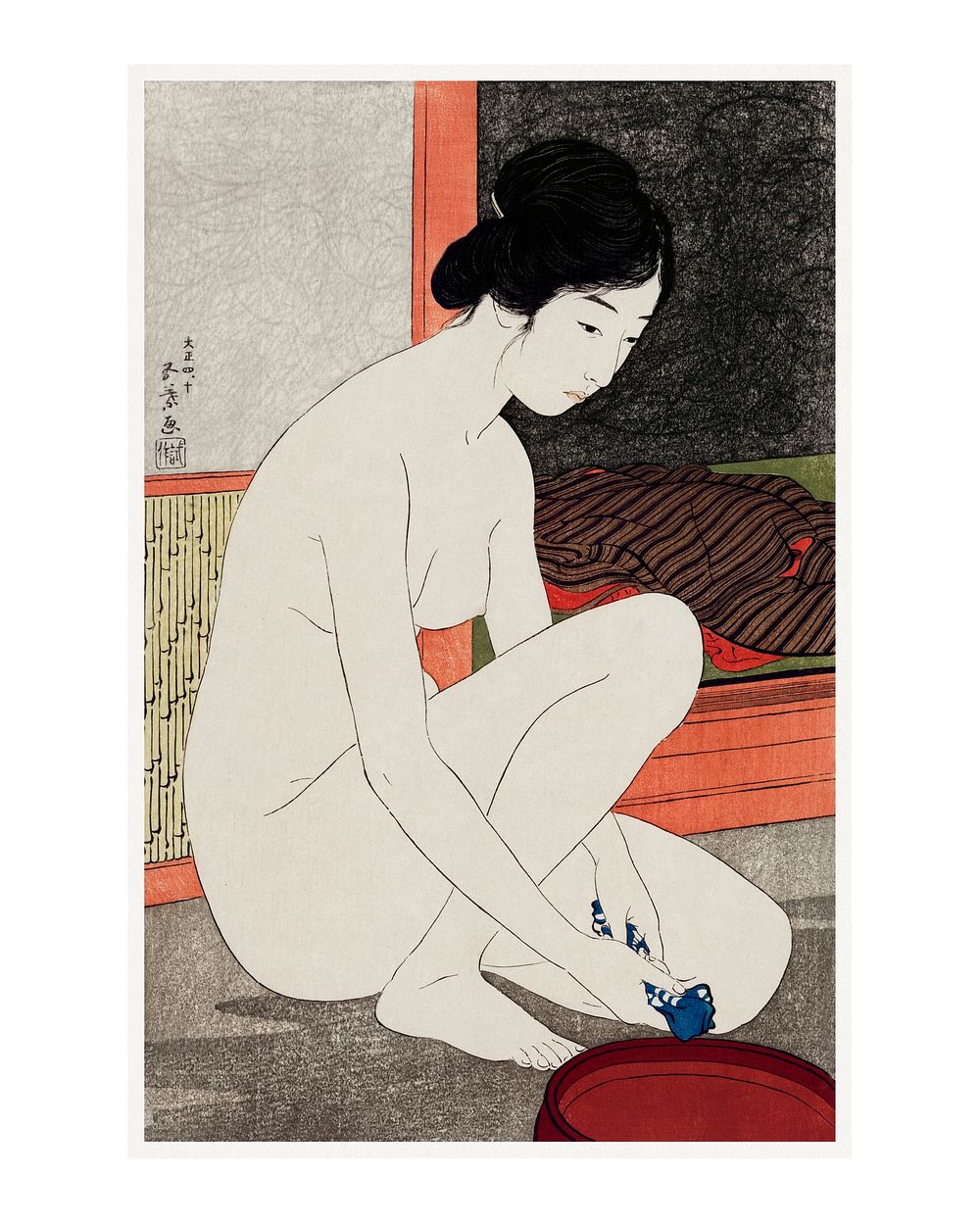Goyō Hashiguchi art print, Yokugo no onna painting (1915). Original from Library of Congress. Digitally enhanced by rawpixel.