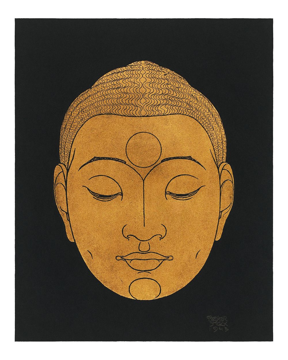 Buddha head poster, vintage art Head of Buddha wall decor, remixed from the artwork of Reijer Stolk