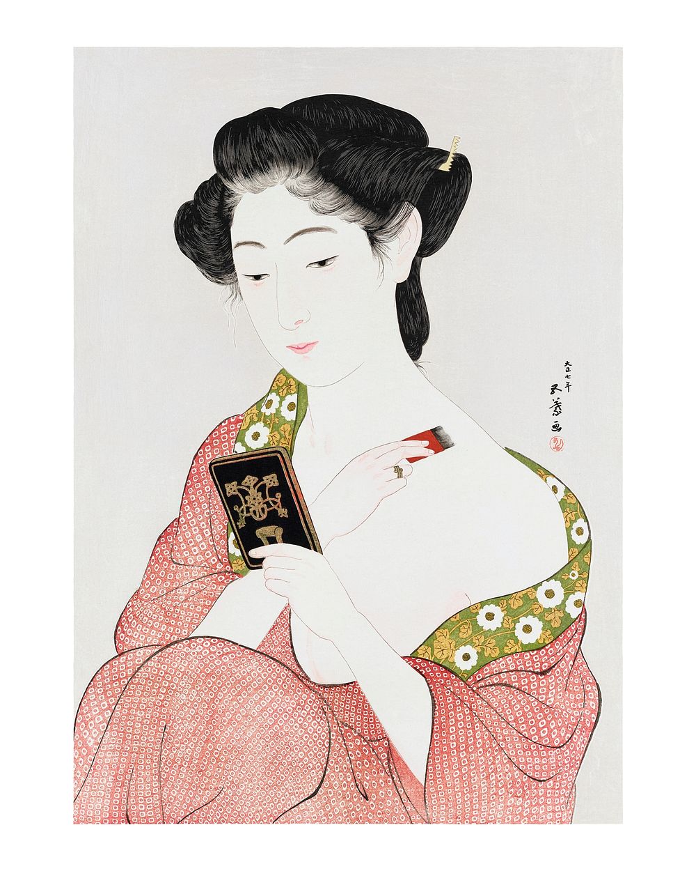Goyō Hashiguchi woman woodblock print, vintage Woman Applying Power wall art decor