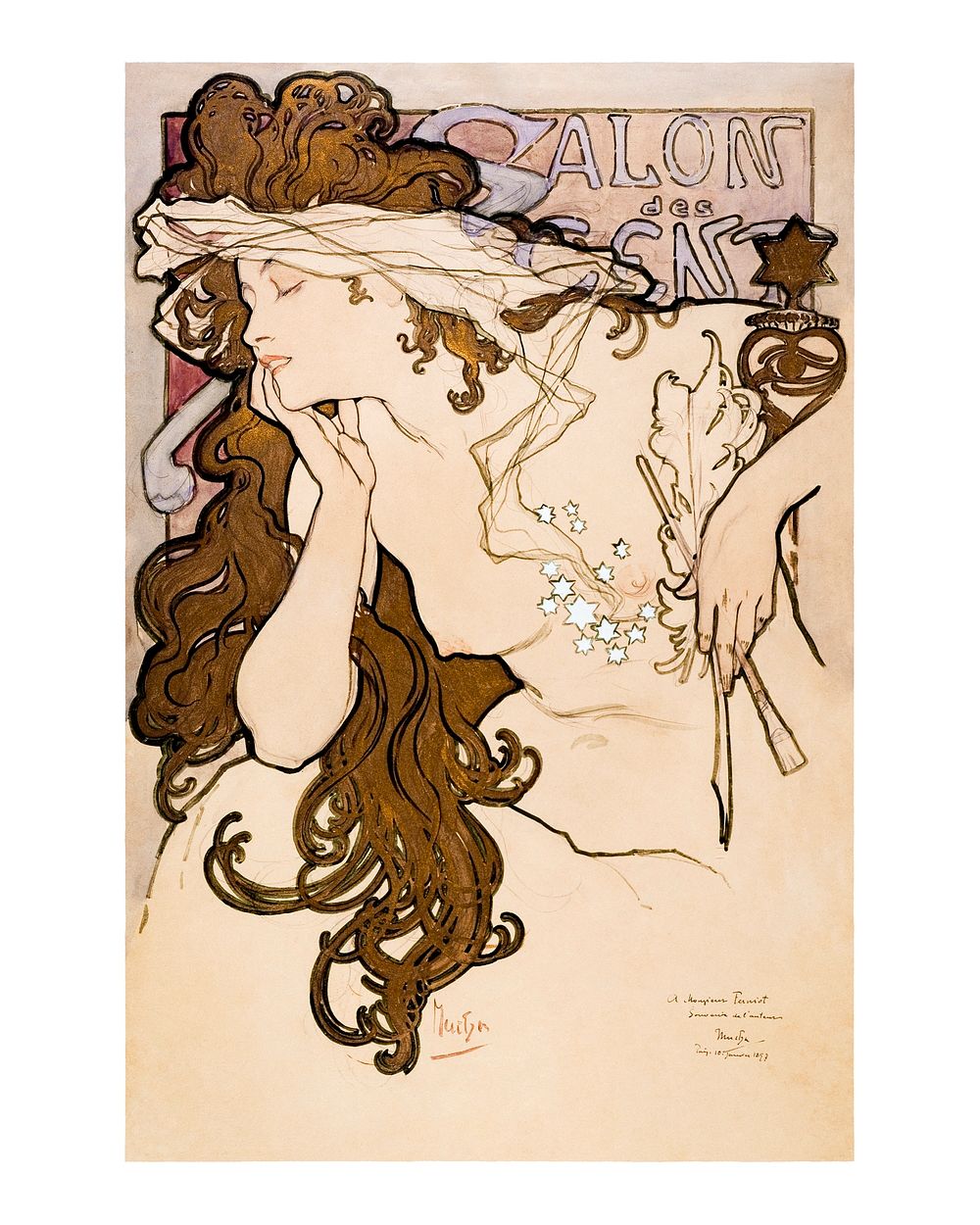 Alphonse Maria Mucha painting, printable Salon des Cent Art Nouveau poster wall decor art nouveau style
