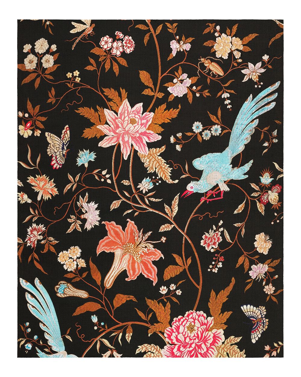 Flower pattern painting, vintage floral woven textiles, digitally enhanced public domain artwork