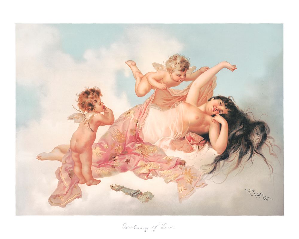 Woman angels, vintage art print, digitally enhanced from public domain artwork