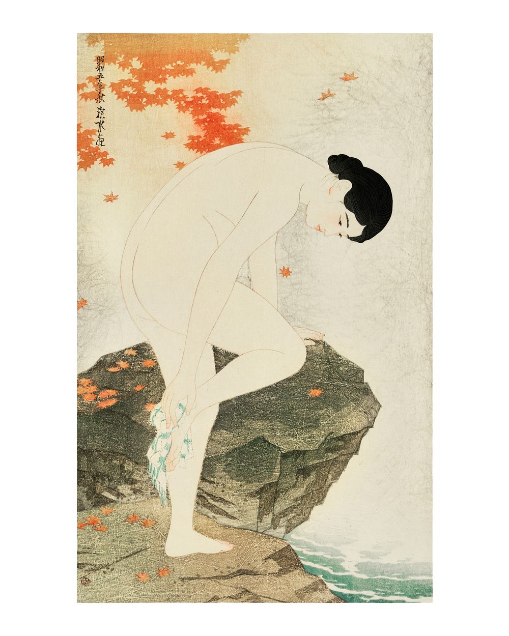 Shinsui Itō woman painting, vintage Japanese nude woodblock art print