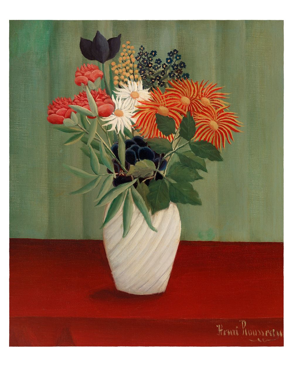 Henri Rousseau painting, vintage Bouquet of Flowers with China Asters and Tokyos (Bouquet de fleurs aux reines-marguerites…