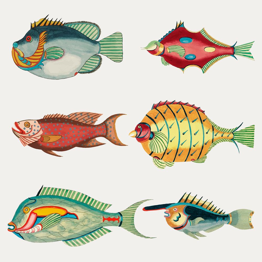 Vintage fish sticker, colorful animal illustration vector, remix from the artwork of Louis Renard set