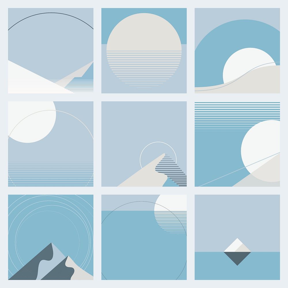Moonlight during winter background psd geometric style social media post collection