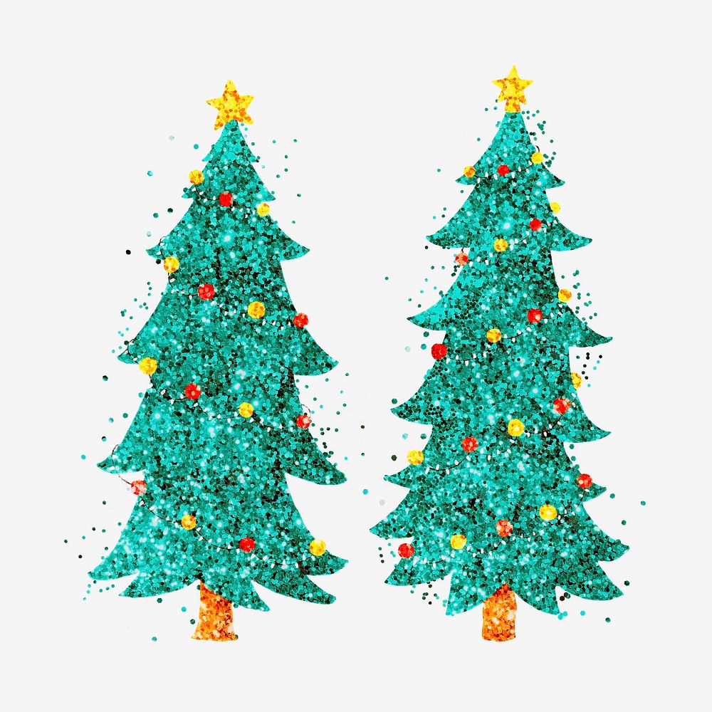 Glitter green Christmas tree hand drawn collection