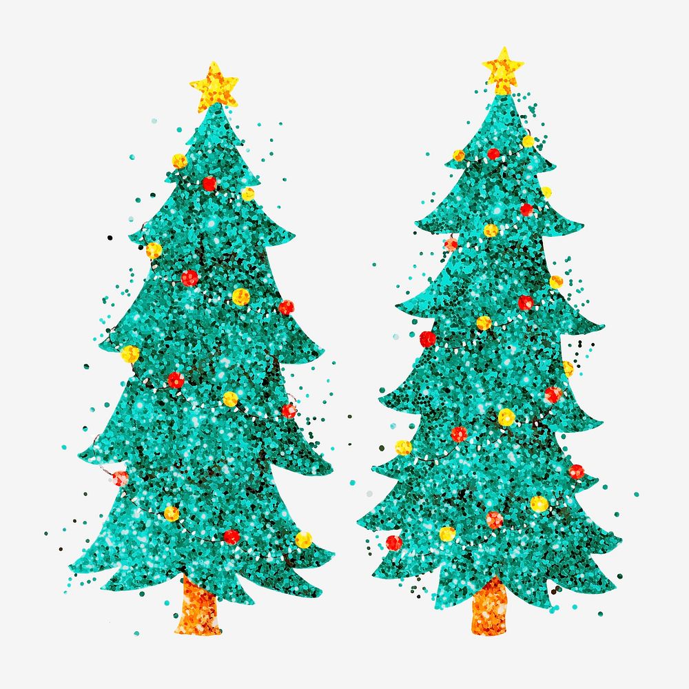Sparkle green Christmas tree vector hand drawn set