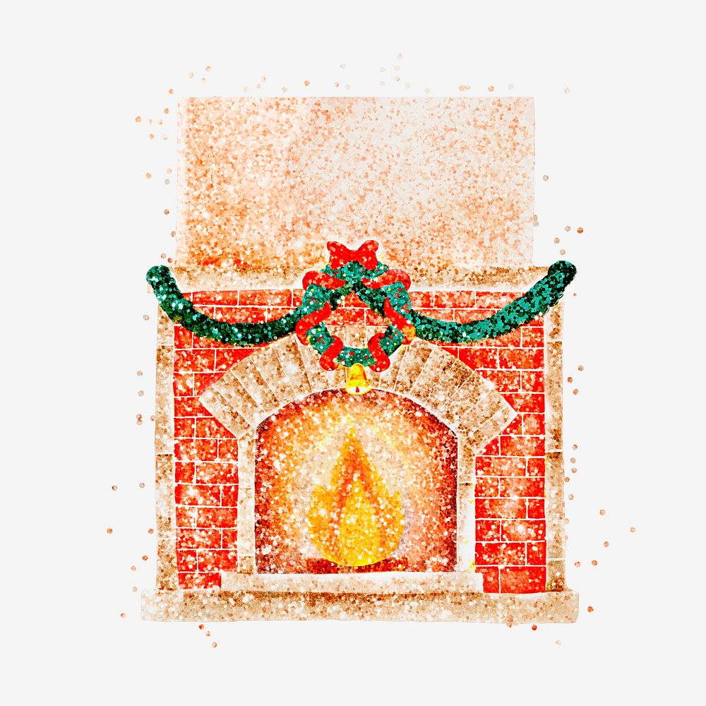 Glitter Christmas fireplace hand drawn