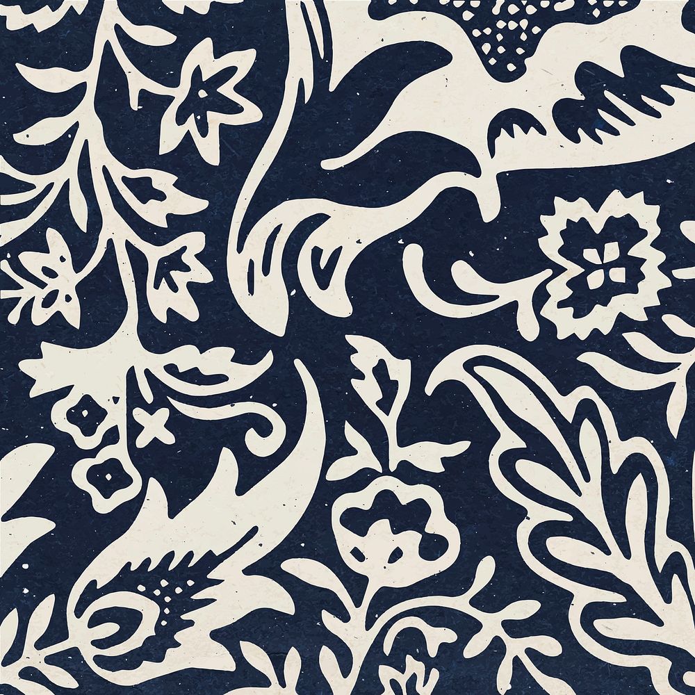 Indigo leafy pattern background vector remix artwork from William Morris