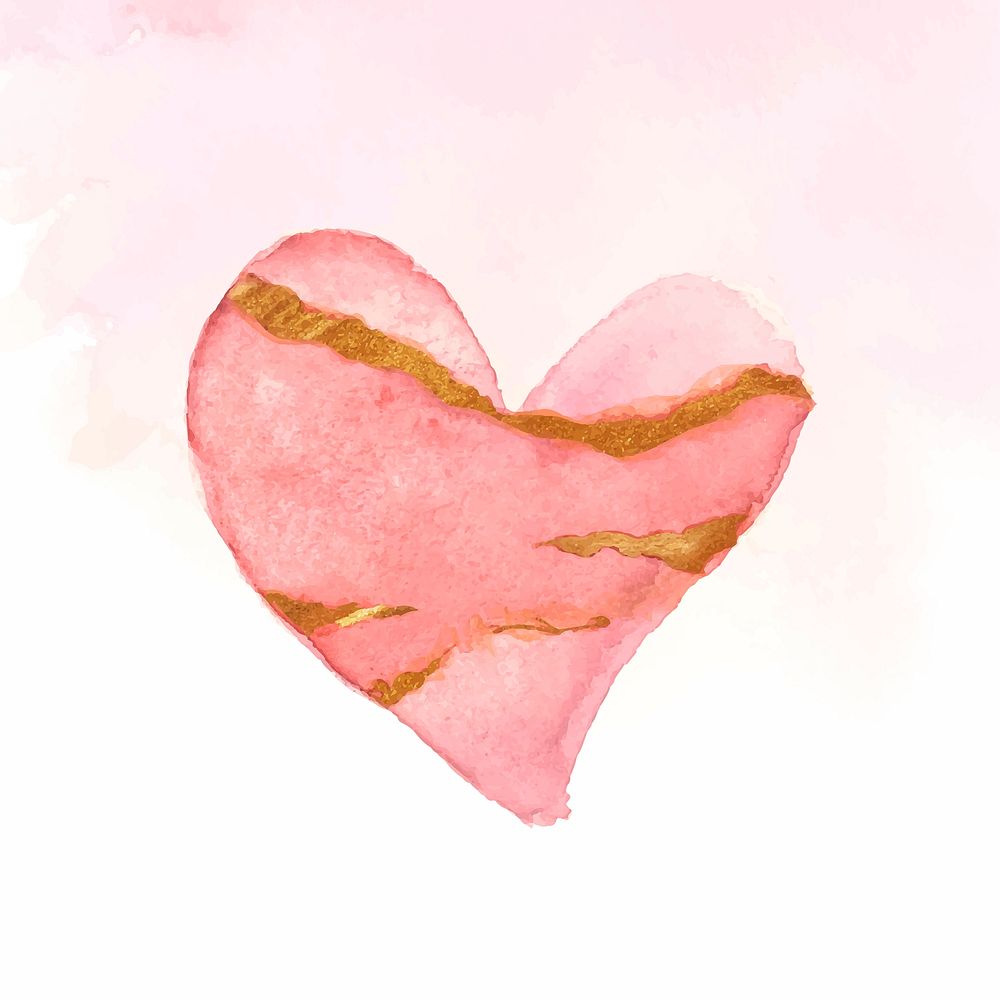 Golden streak watercolor heart psd