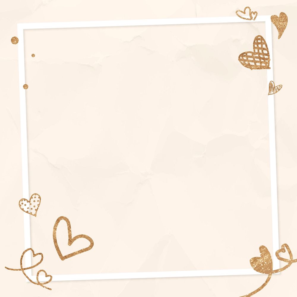 Valentine’s glittery heart frame vector beige crumpled background