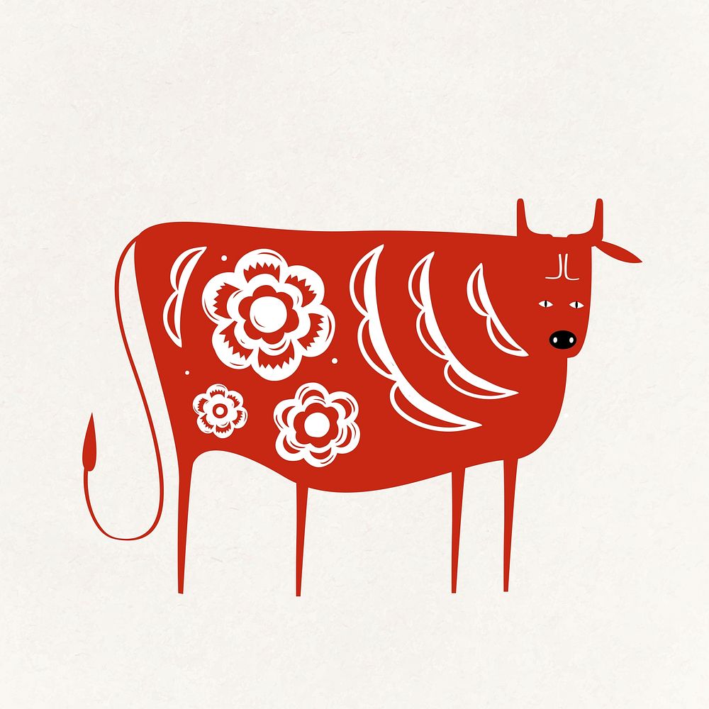 Ox red Chinese vector cute zodiac sign animal illustration