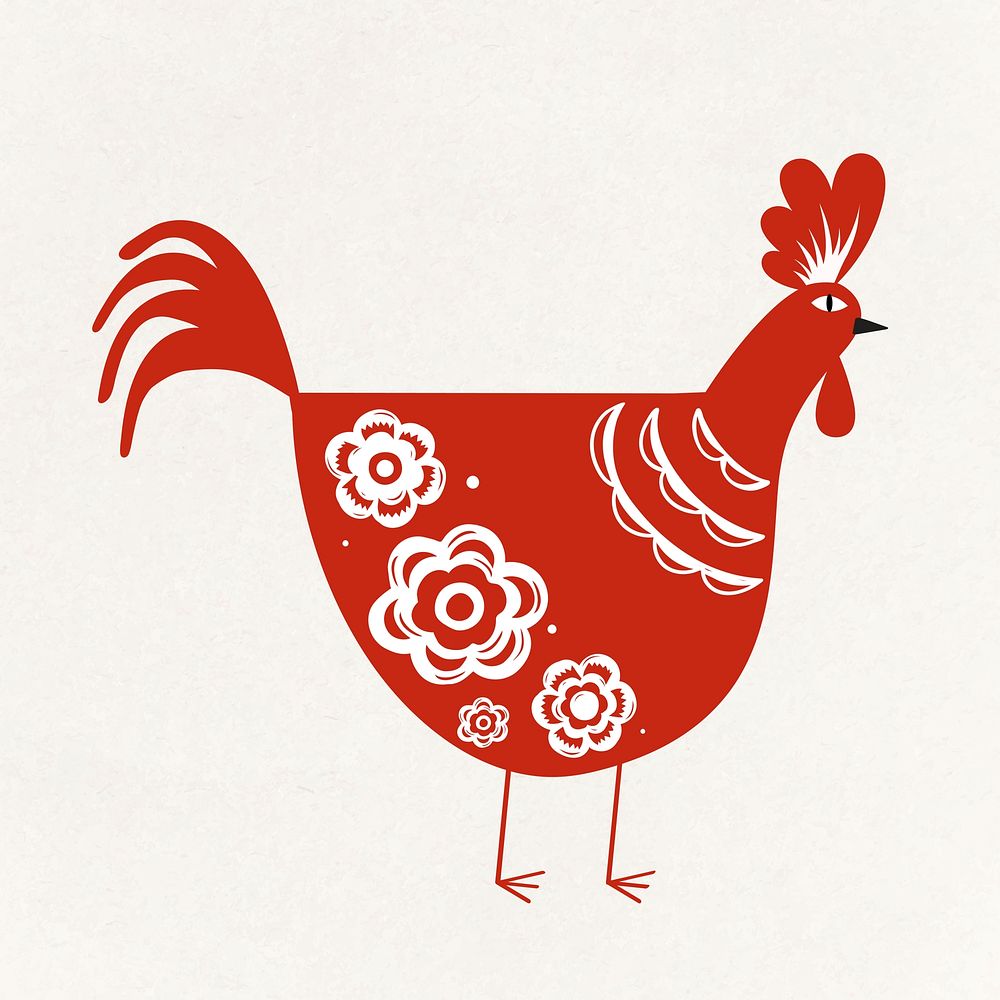 Rooster red Chinese vector cute zodiac sign animal illustration